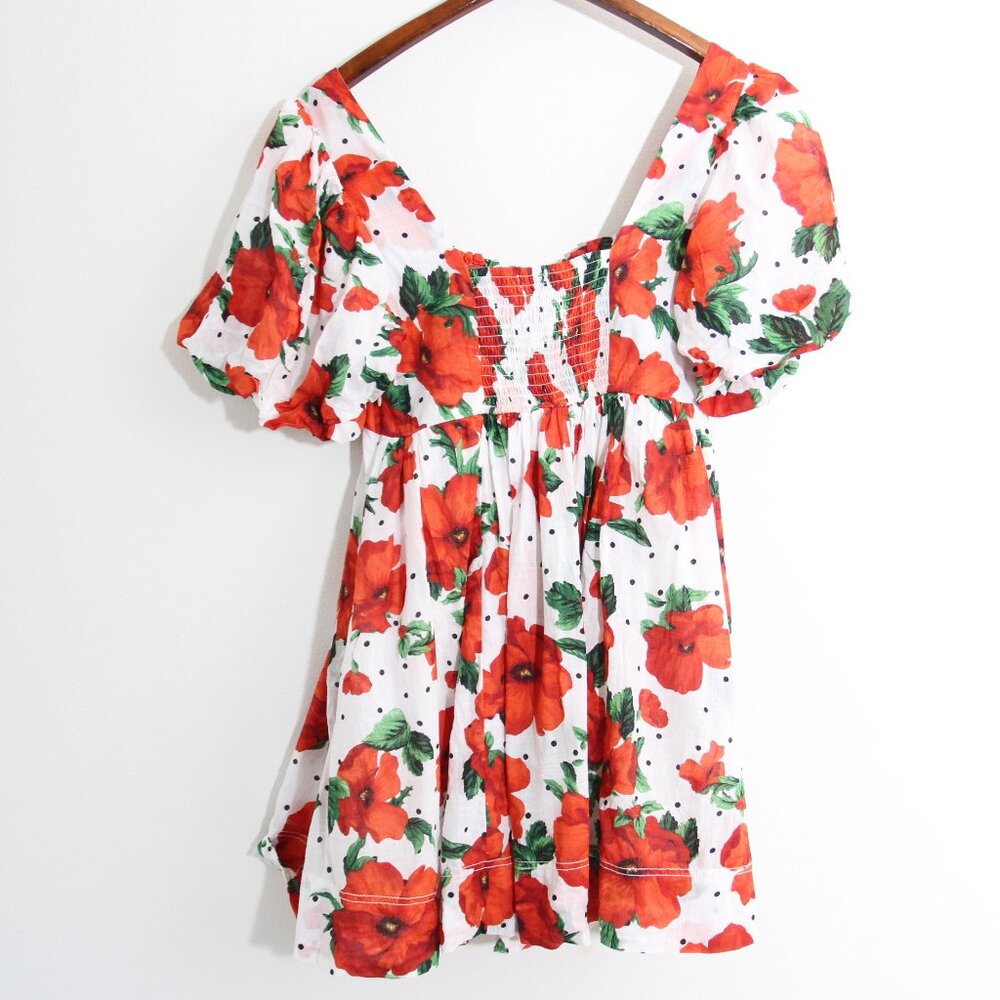 Anthropologie Maeve Square-Neck Smocked Babydoll Mini Dress Floral Cotton Small - Picture 13 of 14